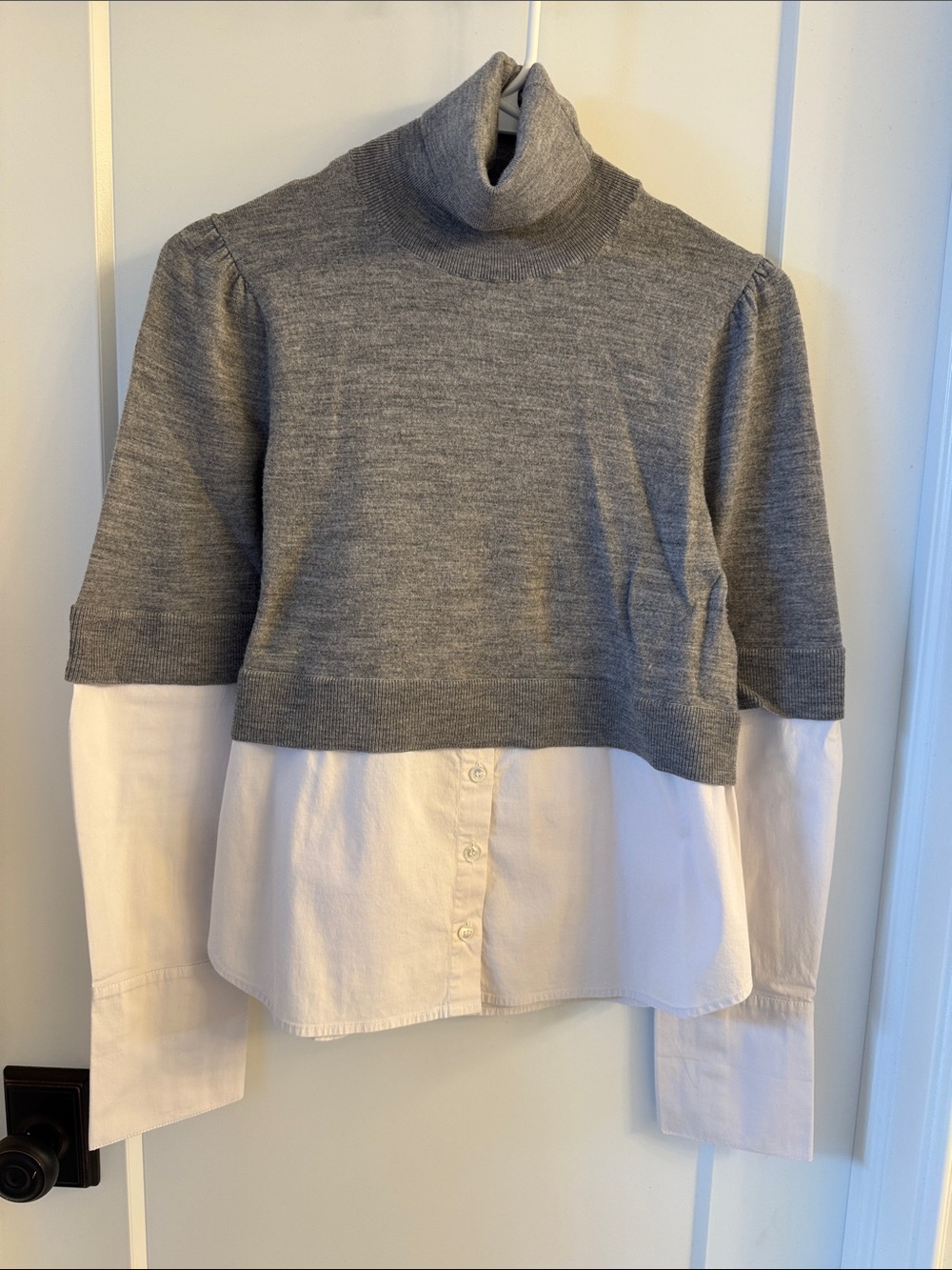 Veronica Beard Gray Knit Turtleneck Layered Button-Down Shirt